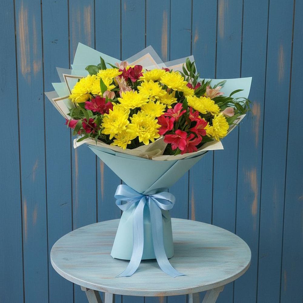 Букет цветов из: Альстромерии и Хризантемы в Умбе