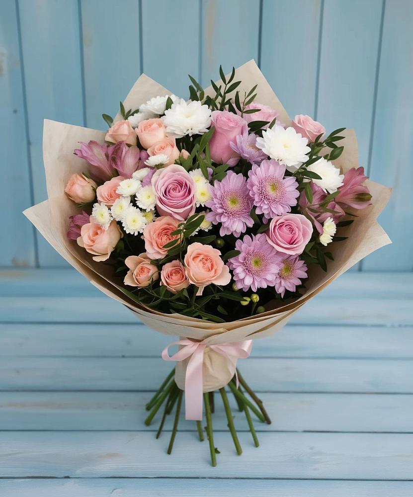 Букет цветов из: Хризантемы, Розы и Альстромерии в Умбе
