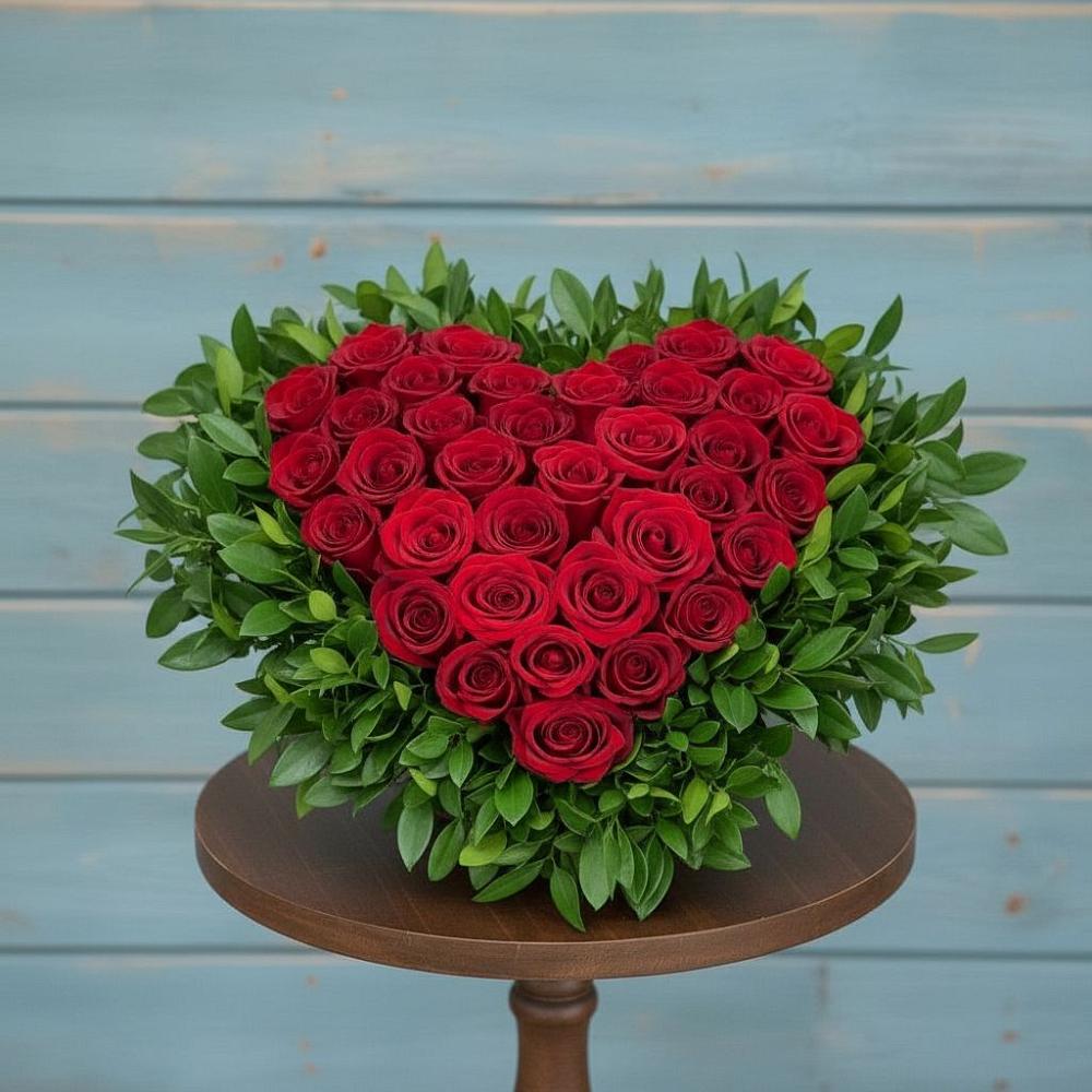 Цветочная композиция из Розы в виде сердца в Умбе