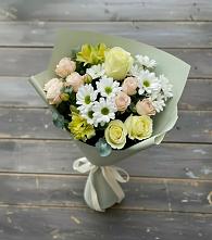 Букет цветов из:  Альстромерии, Розы и Хризантемы в Умбе
